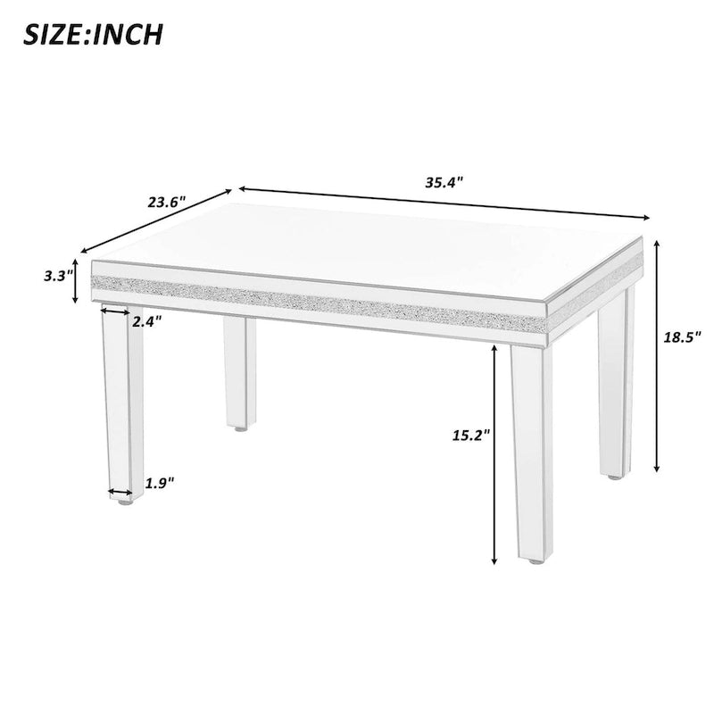 Mesa de centro de cristal con espejo plateado para sala de estar