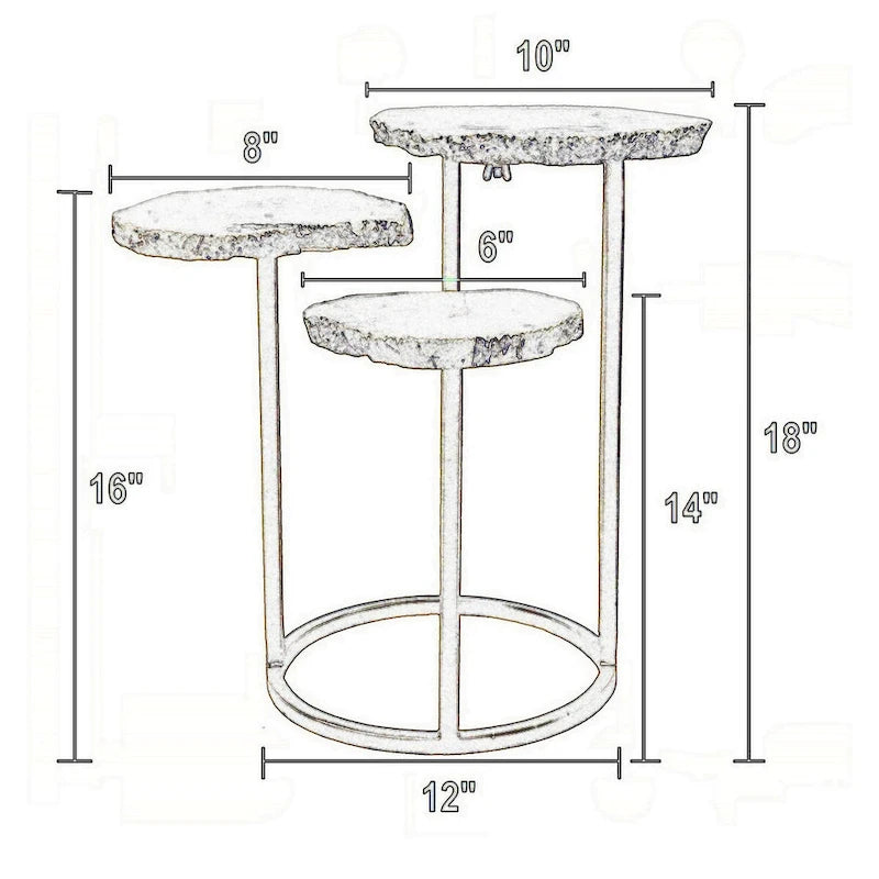 Mesa auxiliar de tres niveles en blanco y oro, base de hierro