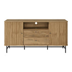 Aparador bufé curvo marrón claro/blanco con puertas de persiana, mueble de almacenamiento moderno