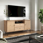 Aparador bufé curvo marrón claro/blanco con puertas de persiana, mueble de almacenamiento moderno