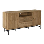 Aparador bufé curvo marrón claro/blanco con puertas de persiana, mueble de almacenamiento moderno