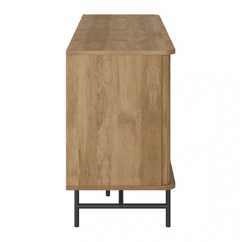 Aparador bufé curvo marrón claro/blanco con puertas de persiana, mueble de almacenamiento moderno