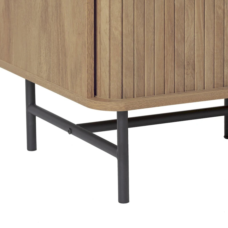 Aparador bufé curvo marrón claro/blanco con puertas de persiana, mueble de almacenamiento moderno