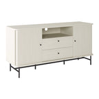 Aparador bufé curvo marrón claro/blanco con puertas de persiana, mueble de almacenamiento moderno