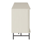 Aparador bufé curvo marrón claro/blanco con puertas de persiana, mueble de almacenamiento moderno