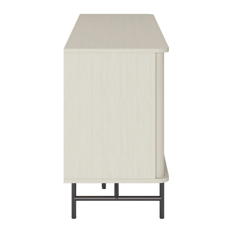 Aparador bufé curvo marrón claro/blanco con puertas de persiana, mueble de almacenamiento moderno