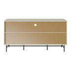 Aparador bufé curvo marrón claro/blanco con puertas de persiana, mueble de almacenamiento moderno