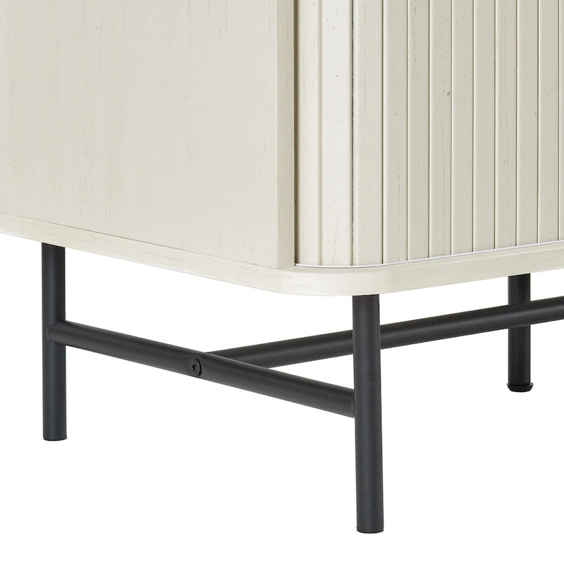 Aparador bufé curvo marrón claro/blanco con puertas de persiana, mueble de almacenamiento moderno
