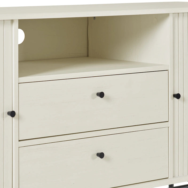 Aparador bufé curvo marrón claro/blanco con puertas de persiana, mueble de almacenamiento moderno