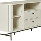 Aparador bufé curvo marrón claro/blanco con puertas de persiana, mueble de almacenamiento moderno