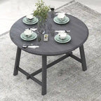 Mesa de comedor redonda extensible, acabado lavado gris/madera natural, estilo rústico moderno, capacidad para 4 personas