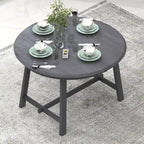 Mesa de comedor redonda extensible, acabado lavado gris/madera natural, estilo rústico moderno, capacidad para 4 personas