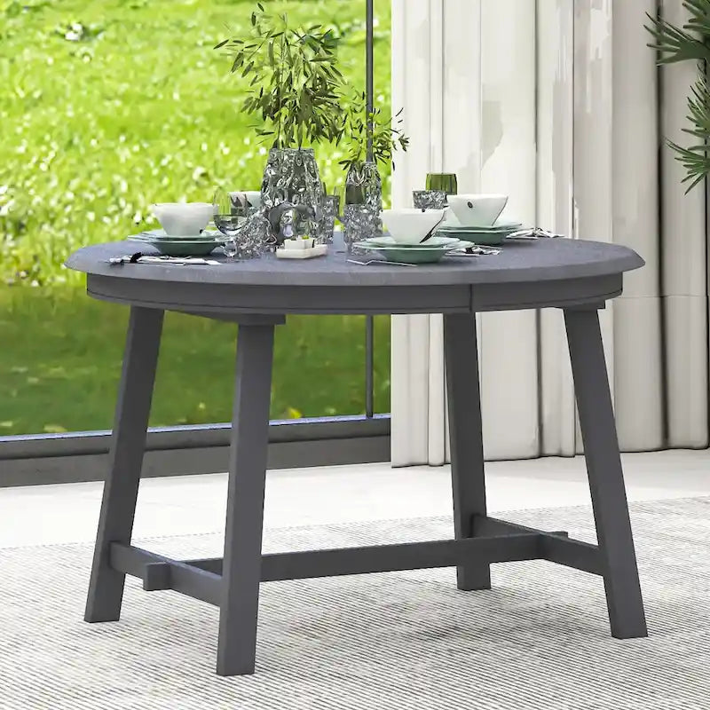 Mesa de comedor redonda extensible, acabado lavado gris/madera natural, estilo rústico moderno, capacidad para 4 personas