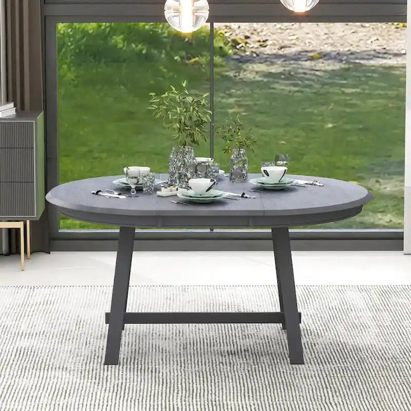 Mesa de comedor redonda extensible, acabado lavado gris/madera natural, estilo rústico moderno, capacidad para 4 personas