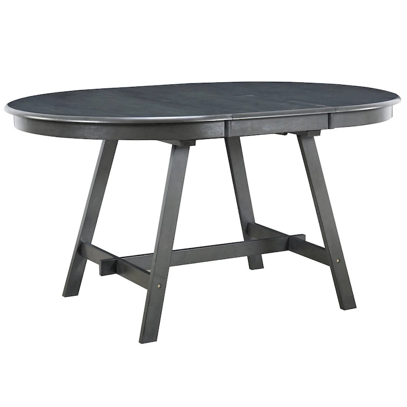 Mesa de comedor redonda extensible, acabado lavado gris/madera natural, estilo rústico moderno, capacidad para 4 personas