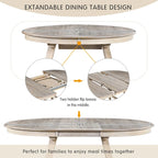 Mesa de comedor redonda extensible, acabado lavado gris/madera natural, estilo rústico moderno, capacidad para 4 personas