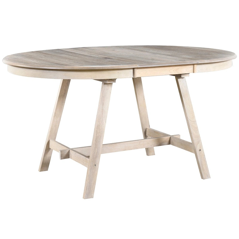 Mesa de comedor redonda extensible, acabado lavado gris/madera natural, estilo rústico moderno, capacidad para 4 personas
