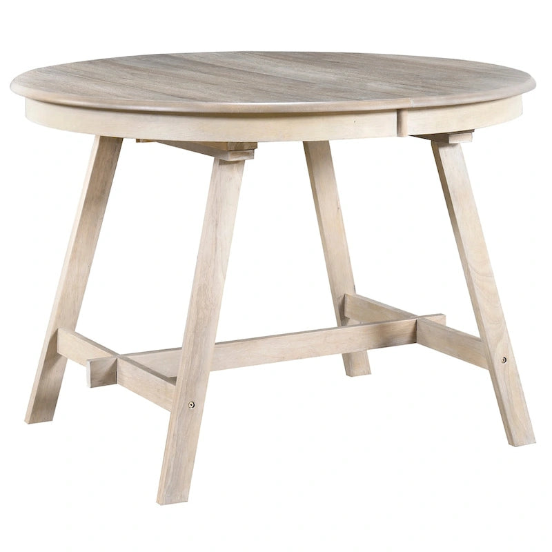 Mesa de comedor redonda extensible, acabado lavado gris/madera natural, estilo rústico moderno, capacidad para 4 personas