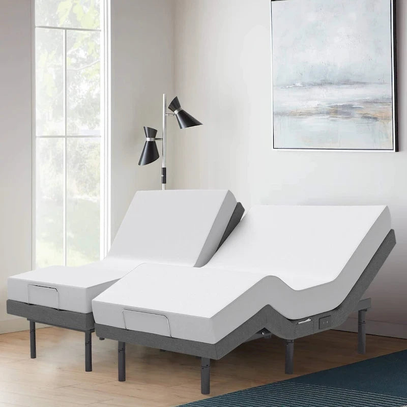 Base de cama ajustable gris con colchón híbrido de 14 pulgadas, 1–2 personas