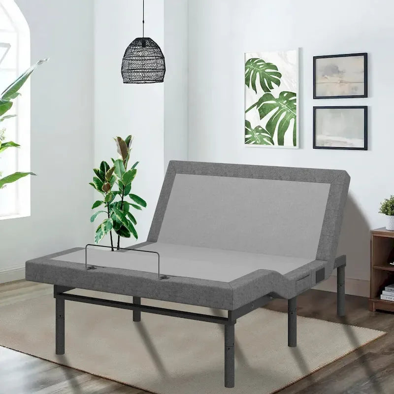 Base de cama ajustable gris con colchón híbrido de 14 pulgadas, 1–2 personas