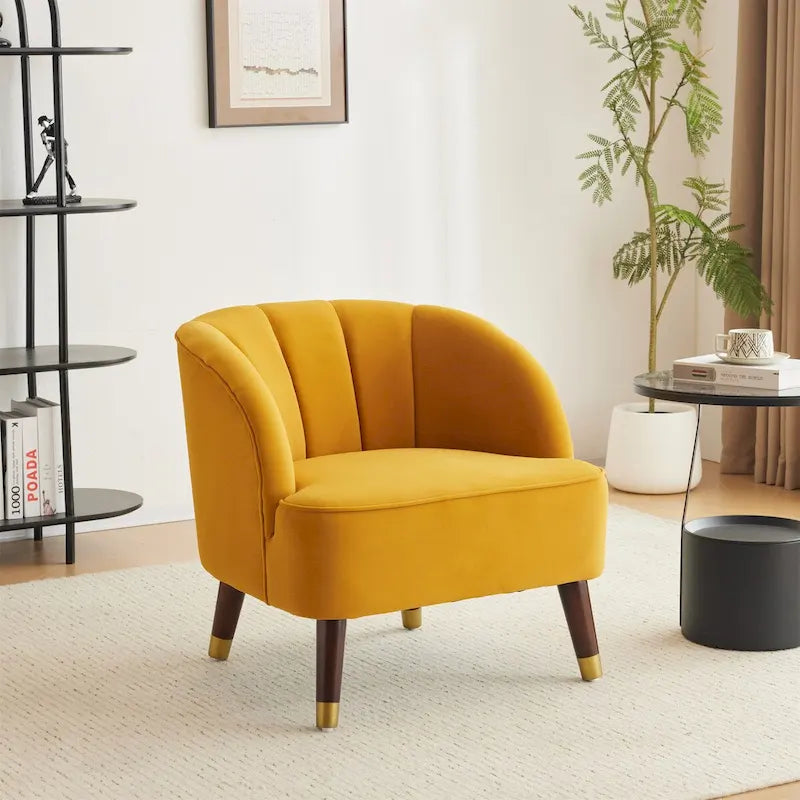 Sillón individual con reposabrazos de terciopelo en rosa, naranja, esmeralda o blanco y patas de madera de caucho