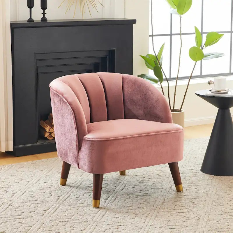 Sillón individual con reposabrazos de terciopelo en rosa, naranja, esmeralda o blanco y patas de madera de caucho