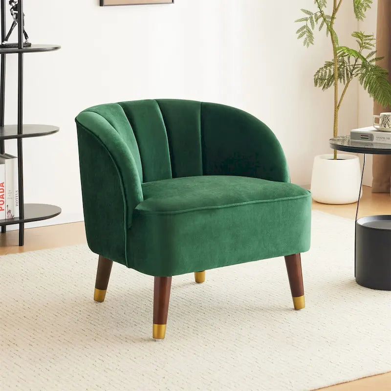 Sillón individual con reposabrazos de terciopelo en rosa, naranja, esmeralda o blanco y patas de madera de caucho
