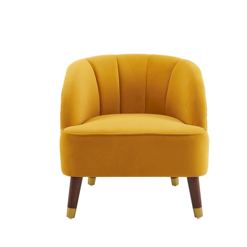Sillón individual con reposabrazos de terciopelo en rosa, naranja, esmeralda o blanco y patas de madera de caucho