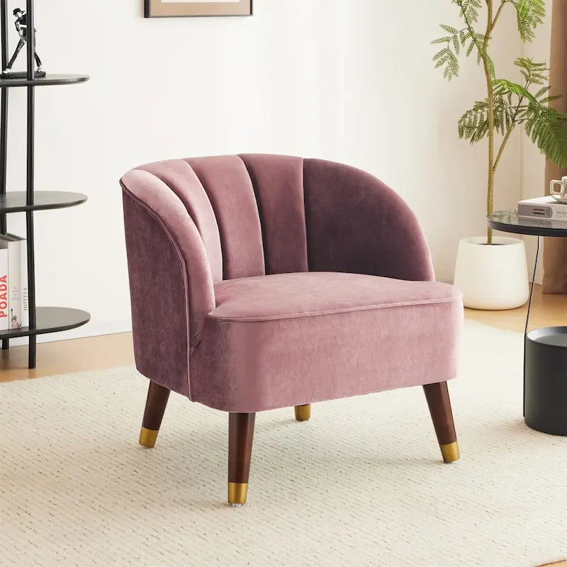 Sillón individual con reposabrazos de terciopelo en rosa, naranja, esmeralda o blanco y patas de madera de caucho