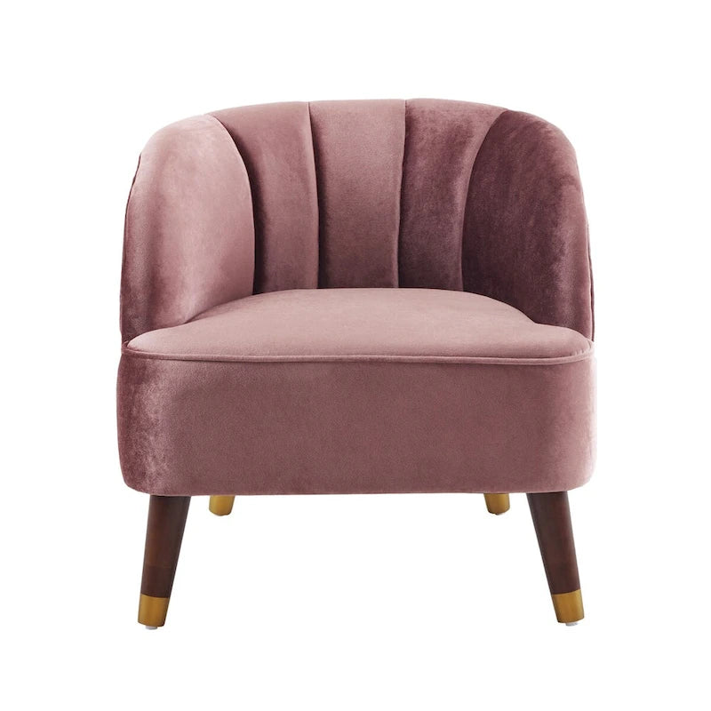 Sillón individual con reposabrazos de terciopelo en rosa, naranja, esmeralda o blanco y patas de madera de caucho