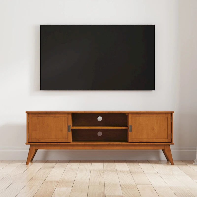 Mueble de TV Marrón Teca Moderno de Mediados de Siglo para televisores de hasta 80 pulgadas, con capacidad para 1