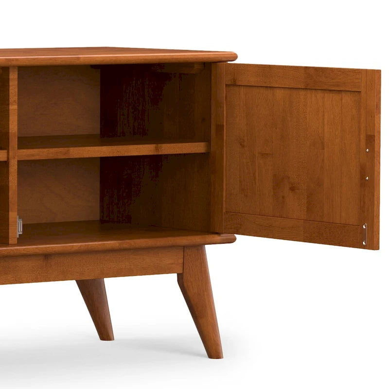 Mueble de TV Marrón Teca Moderno de Mediados de Siglo para televisores de hasta 80 pulgadas, con capacidad para 1