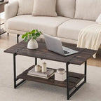 2-Tier Farmhouse 41  Large Wood Coffee Table with Shelf