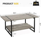 Mesa de centro industrial de 2 niveles con estante de almacenamiento, nogal negro/gris/roble oscuro