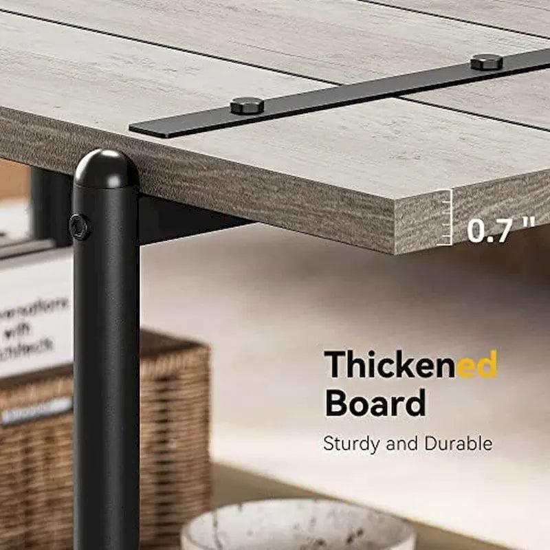Mesa de centro industrial de 2 niveles con estante de almacenamiento, nogal negro/gris/roble oscuro