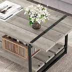 Mesa de centro industrial de 2 niveles con estante de almacenamiento, nogal negro/gris/roble oscuro