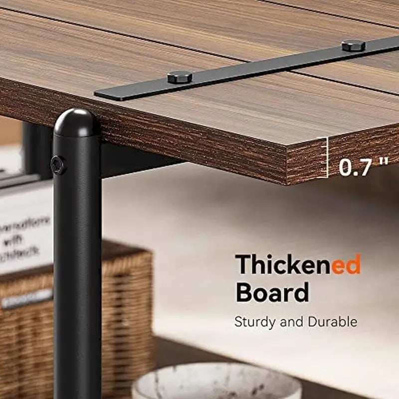 Mesa de centro industrial de 2 niveles con estante de almacenamiento, nogal negro/gris/roble oscuro