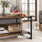 Mesa de centro industrial de 2 niveles con estante de almacenamiento, nogal negro/gris/roble oscuro